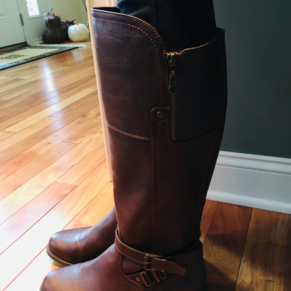Guess Boots Calf-Wide Tall Size 10 Brown Leather